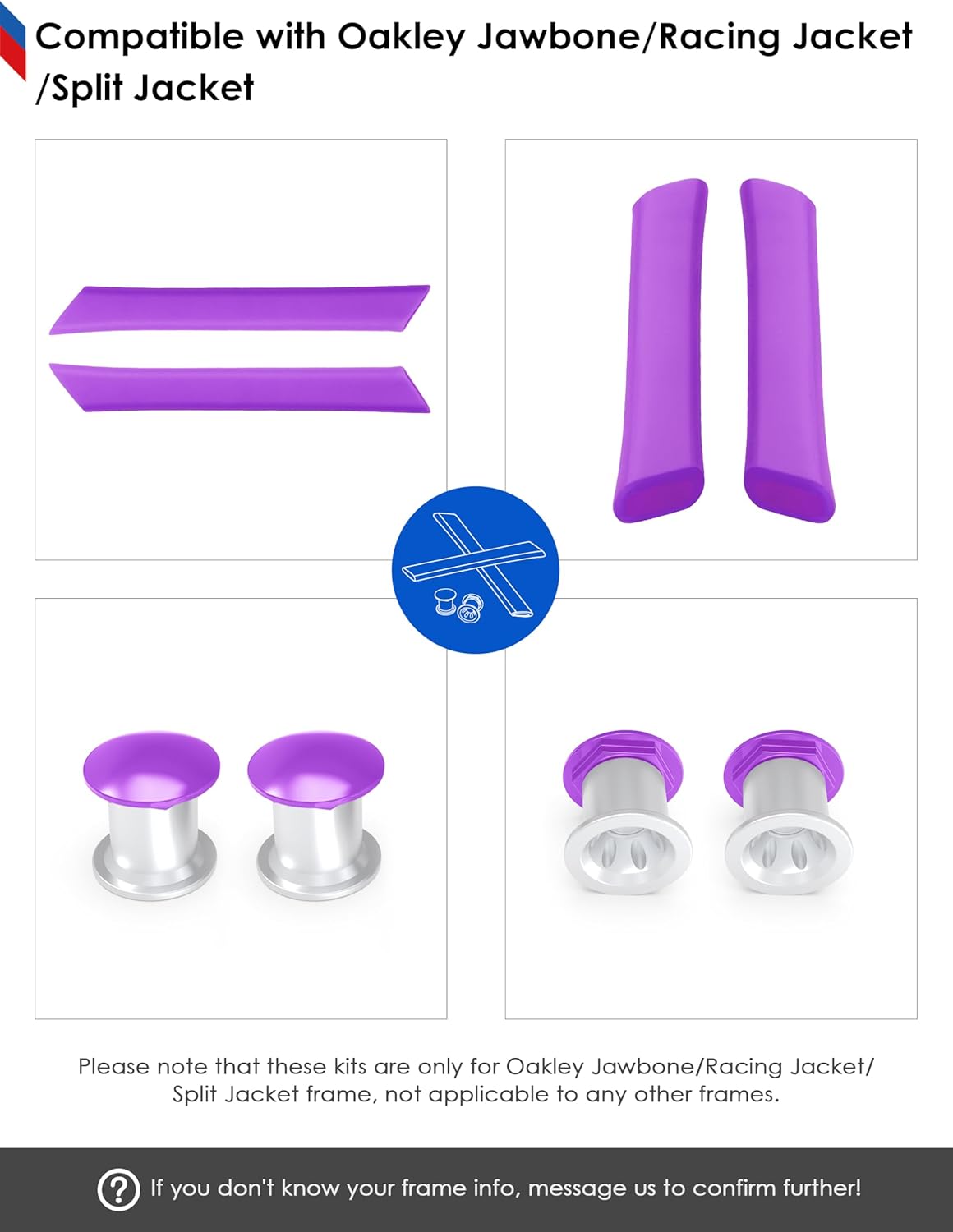 BLAZERBUCK Replacement Earsocks & Bolt for Oakley Jawbone/Racing Jacket/Split Jacket Sunglasses - Purple