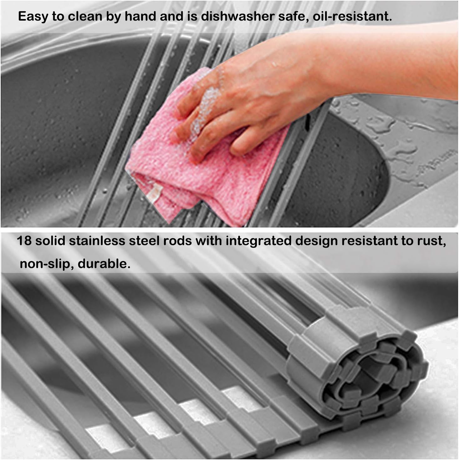 Buildec Dish Drying Rack, 20.5 X 13'' Over The Sink Dish Drying Rack Foldable Stainless Steel Dish Rack with Full Silicone Coated, Multipurpose Kitchen Drainer Rack for Cups, Fruits and Vegetables