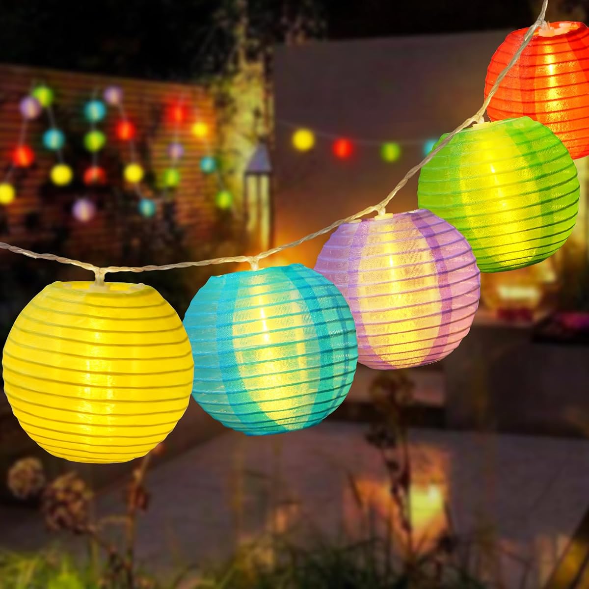 RJZZ Lantern String Lights Multicolor Lantern Lights 9.4Ft Nylon Lanterns with