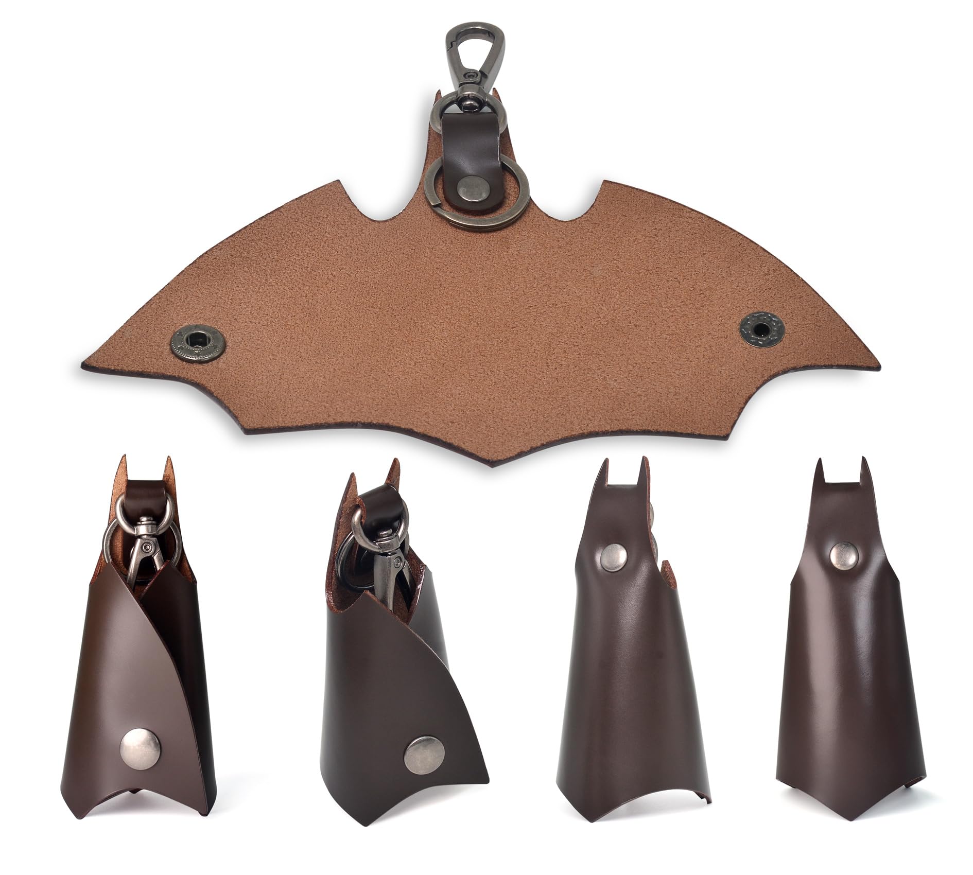 CAILLU KeyChain Leather Bat Shape for men gifts and women Car key fob case,Leather fashion pop keys ring cover holder (Dark brown Bat)
