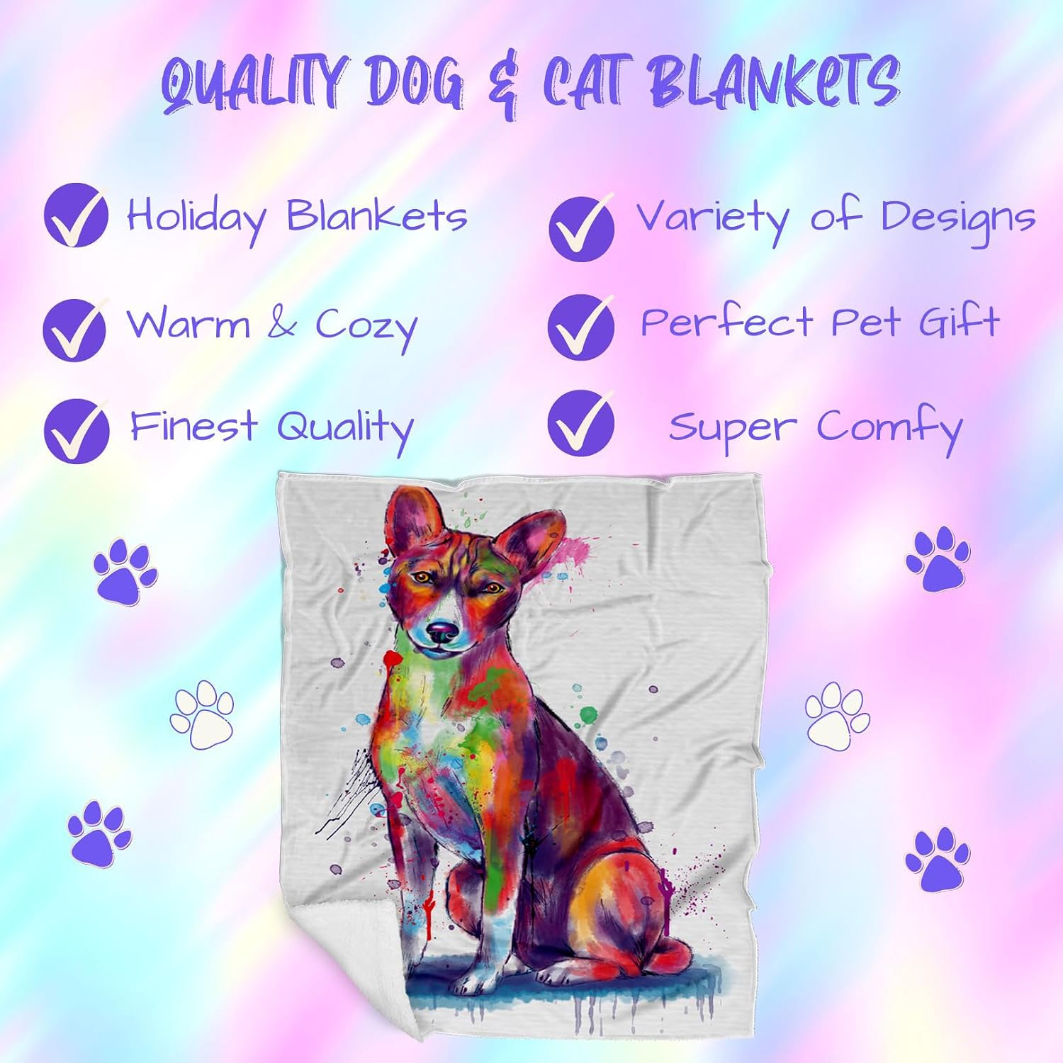 Watercolor Basenji Dog Blanket - Lightweight Super Soft Cozy and Durable Bed Blanket - Animal Theme Fuzzy Blanket for Sofa Bed Couch Luxury Soft BLNKT149425 (30x40 Fleece)