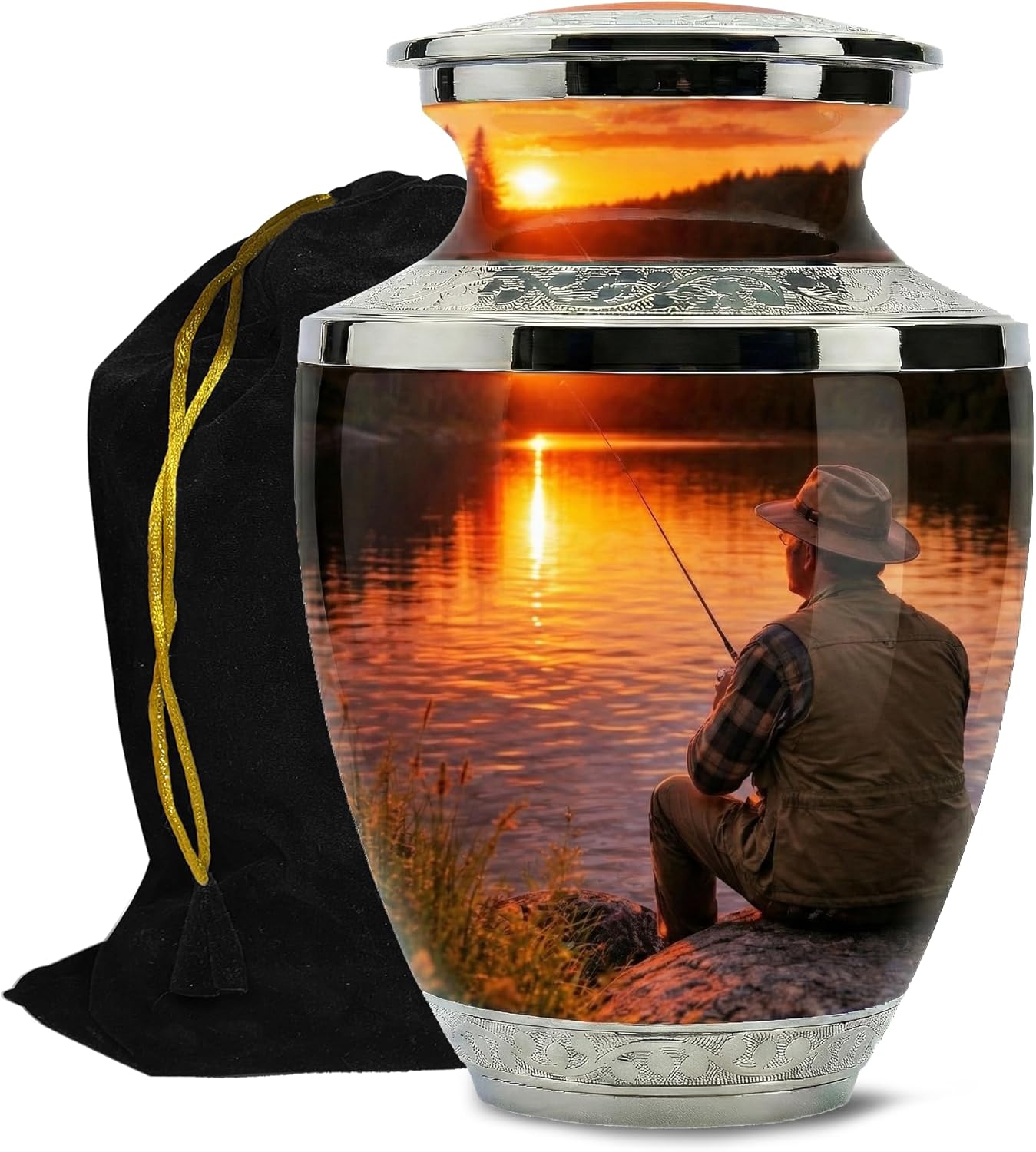Sunset Fishing Urns for Human Ashes Adult Female | Cremation Urns for Human Ashes | Large Urn for Memorial, Funeral, Burial | Decorative Urn (10 Inch Large Size)