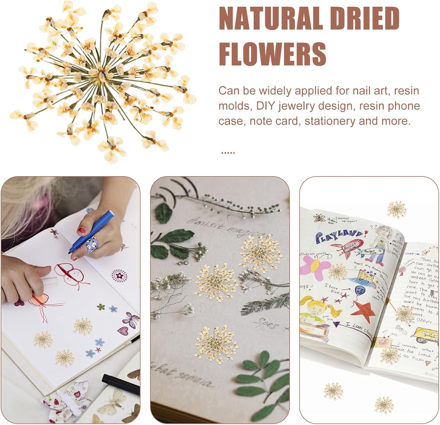 Luxshiny 48pcs White Pressed Dried Daisy Flowers DIY Craft Materials Natural Handmade Flower Accessories for Resin Art, Home Décor, and Floral Preservation