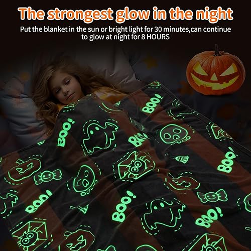 Miniatura 4 de Manta de Halloween que brilla en la oscuridad, regalos para niñas y niños, manta suave de calabaza de 3, 4, 5, 6, 7, 8, 9, 10 años, juguetes para