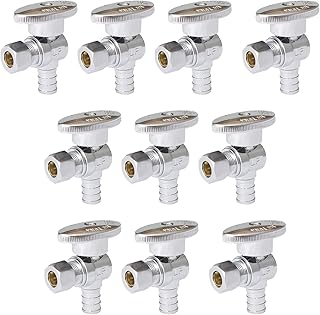10 Pack Angle Stop Valve,1/4 Turn Water Shut Off Valves,1/2 Inch Pex x 3/8 Inch OD Compression Shut-off Valve,PEX Valve Plumbing Fittings
