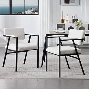 Amazon.com - HEAH-YO Modern Sherpa Dining Chairs Set of 2, Boucle ...