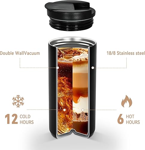 Miniatura 5 de Taza de café aislada de 17 onzas, taza de café de viaje, taza de café aislada al vacío con tapa de rosca a prueba de fugas, taza de café para