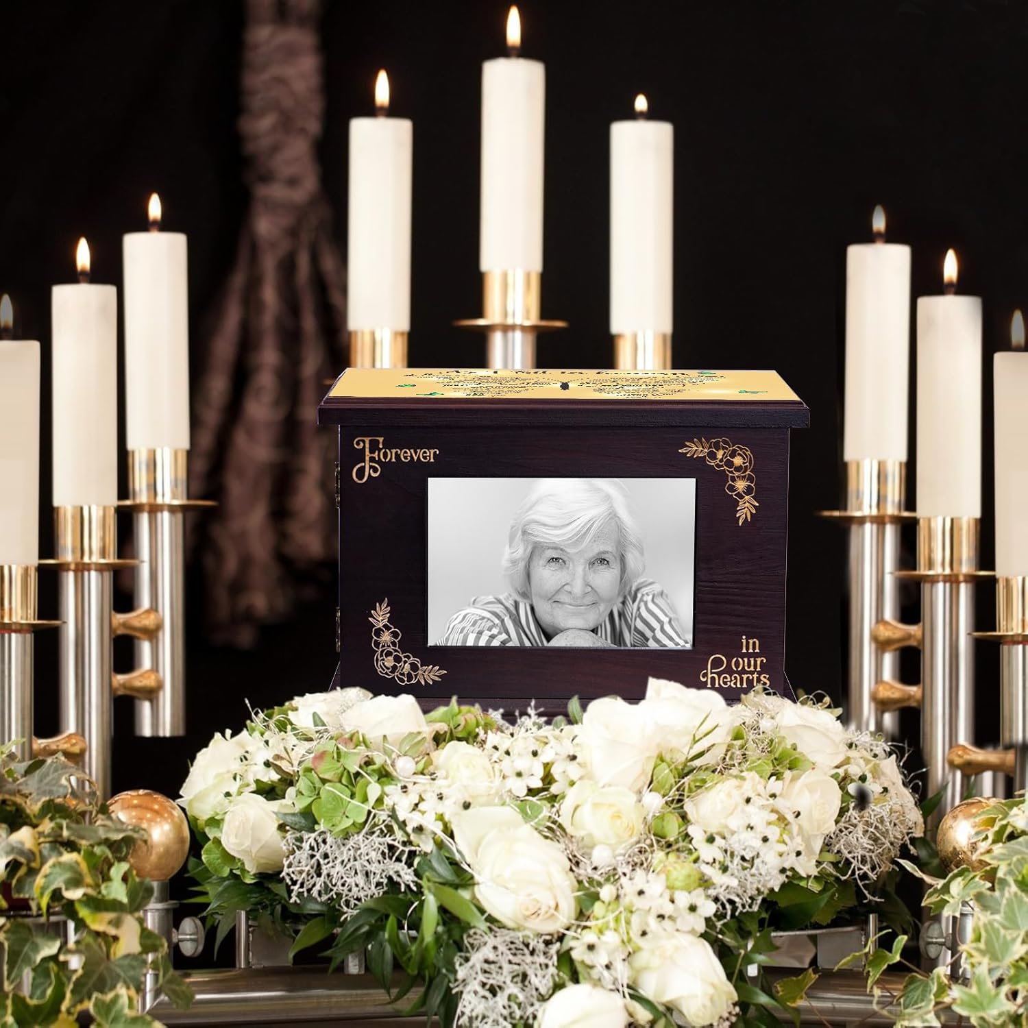 Cremation Urns for Human Ashes Adult Male Female Wooden Urns with Photo Frame for Women Men Funeral Memorial Decorative Wood Urns for Ashes Large Burial Urn Box and Casket Up to 250 IBS (Butterfly) - Image 5