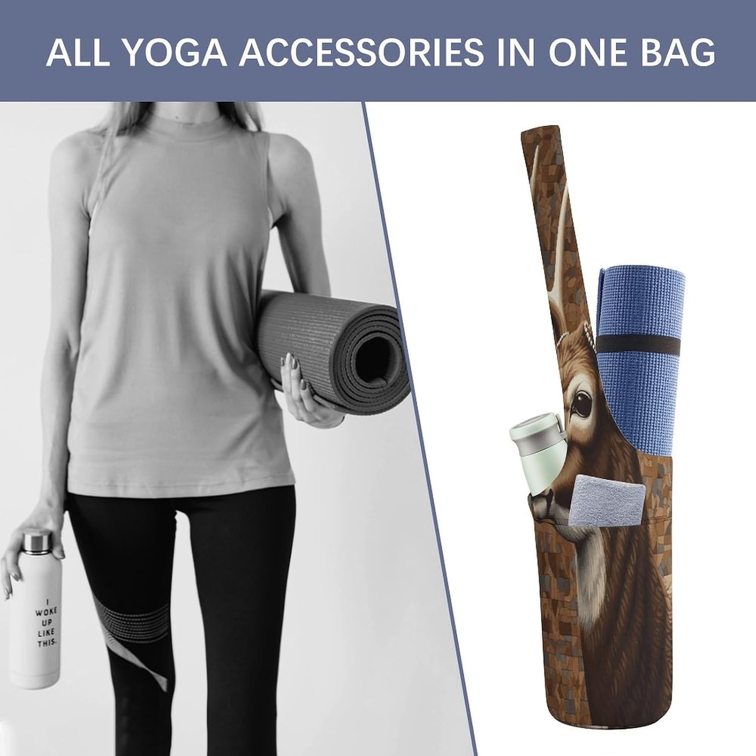 Deer on Brown Background Canvas Yoga Mat Bag Yoga Mat Carrier image 4