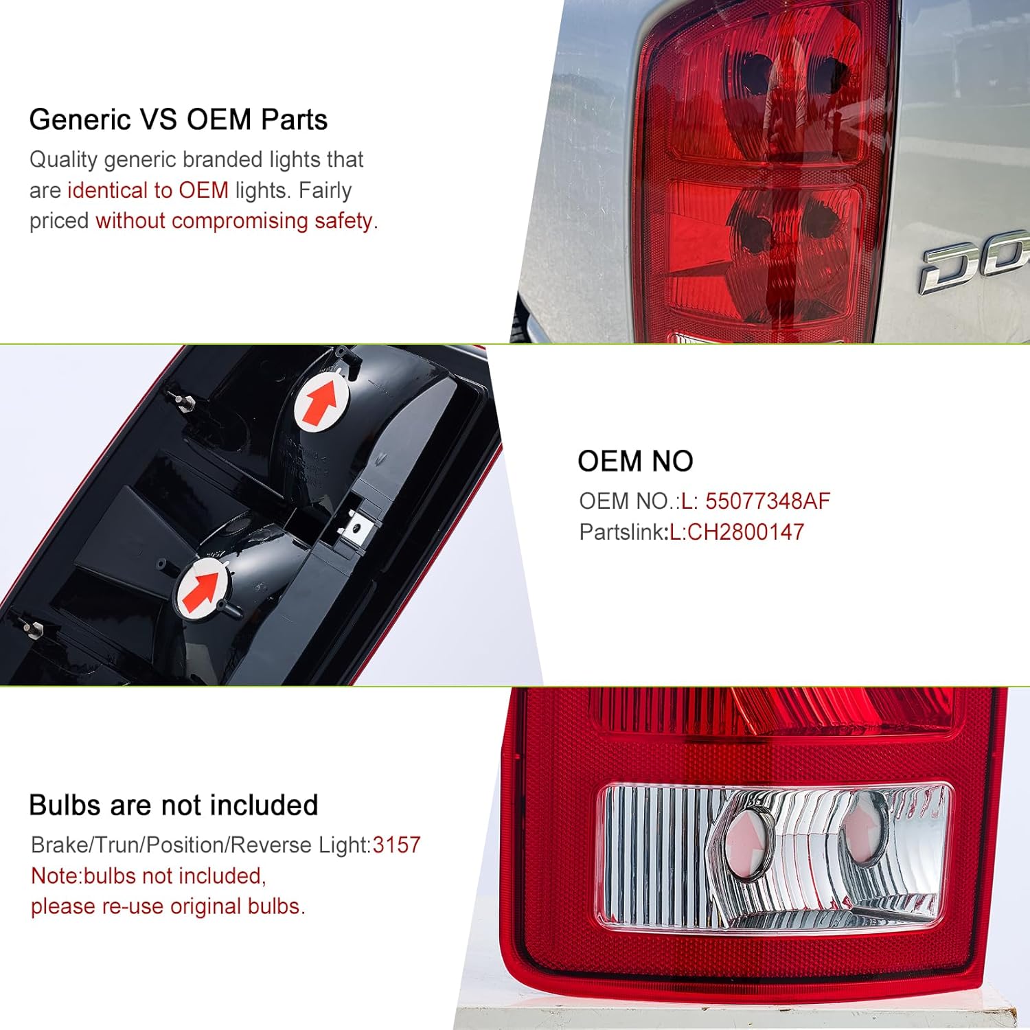 Rear Tail Light assembly for 2002-2006 Dodge Ram 1500, 2500, 3500 w/o Bulbs Red Left Driver Side