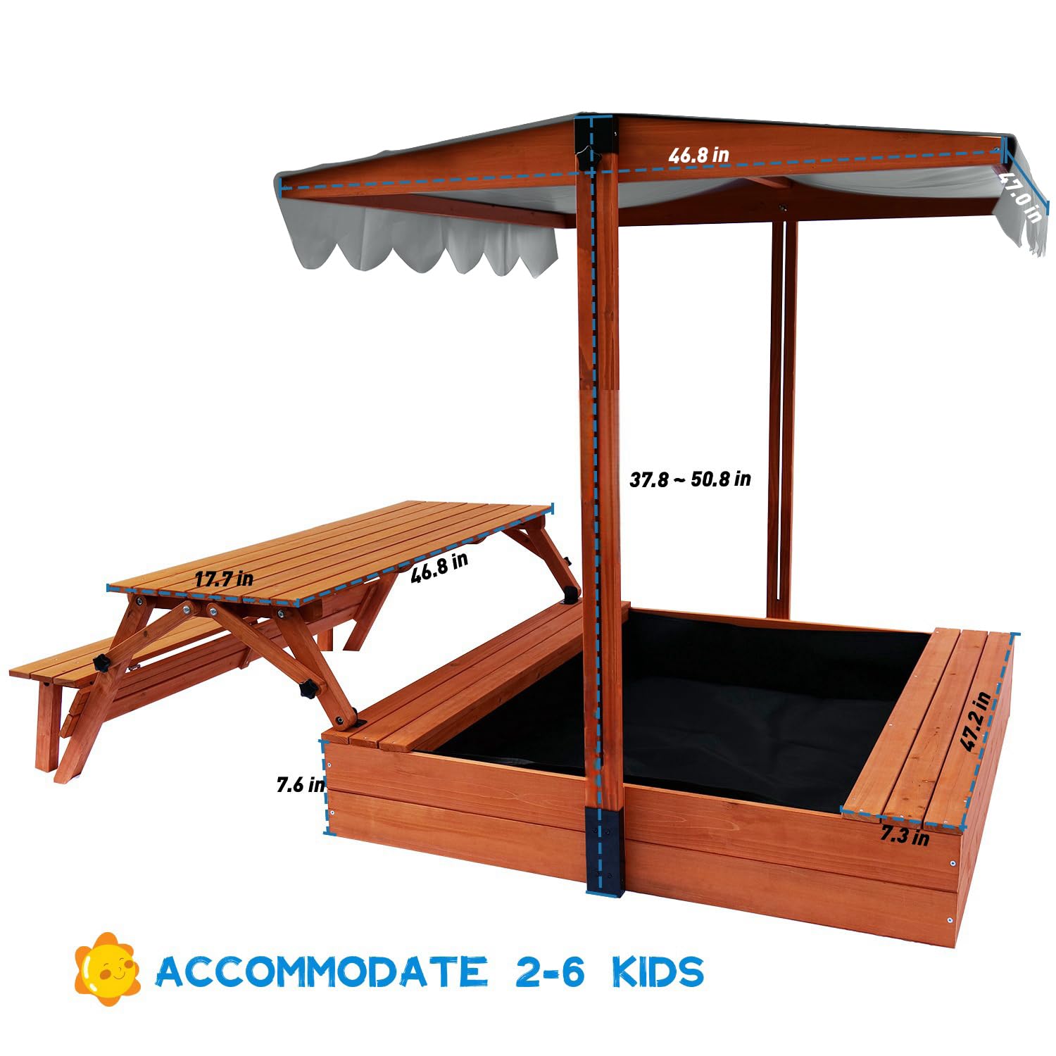 Luyitton Sandbox Kids Outdoor Sand Box with Kids Picnic Table