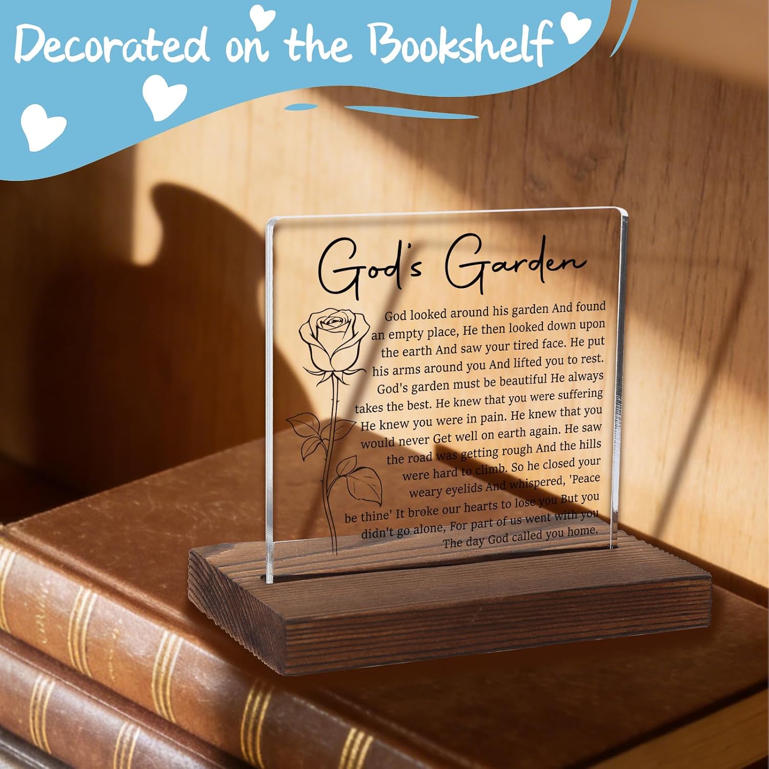 God's Garden Memorial Tribute Plaque, Sympathy Gift for Bereaved Believer, Comforting Remembrance Decor for Grieving Family, Minimalist Acrylic Keepsake with Wooden Stand, XXD198 image 5