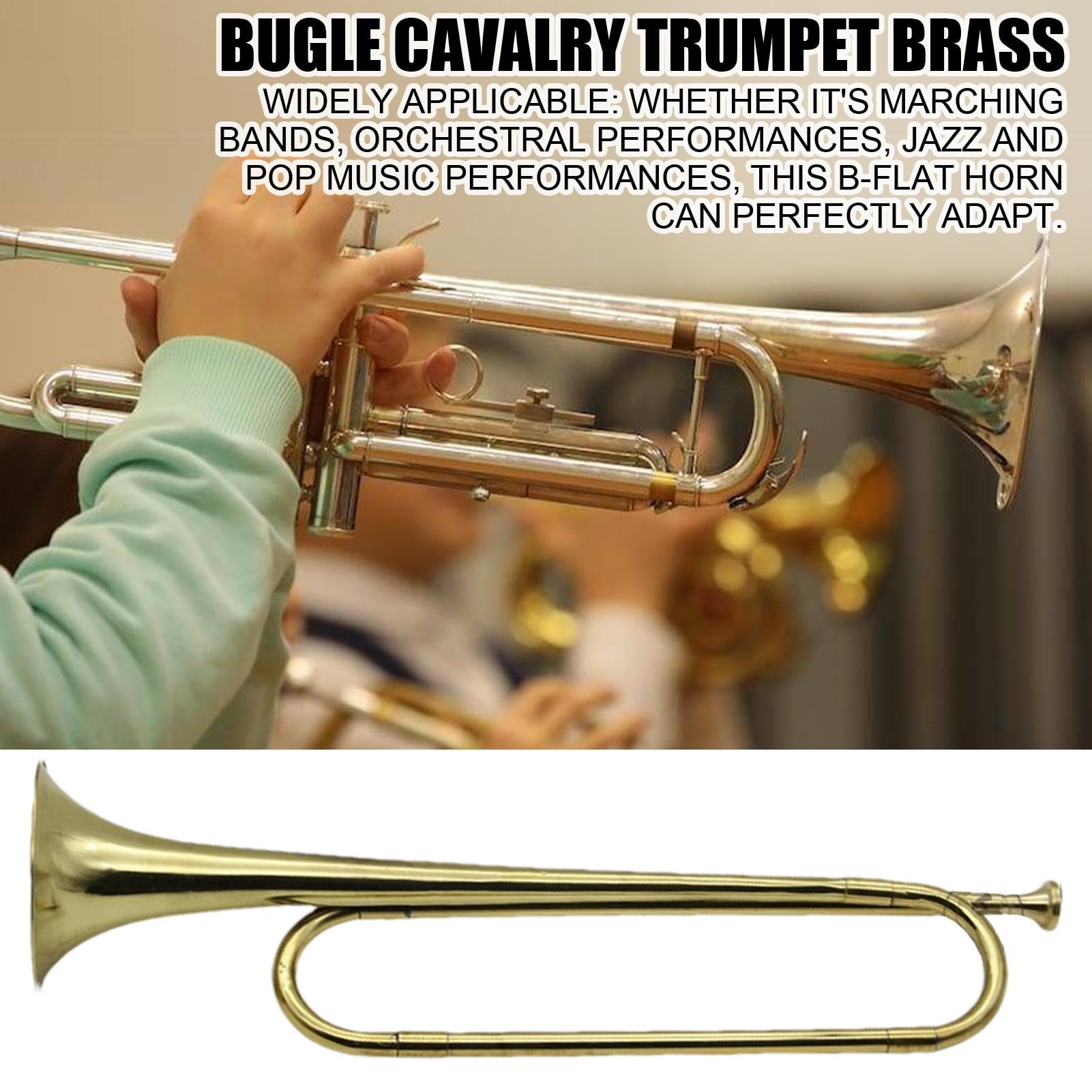 Trompeta de bolsillo, Trompeta de caballería Bugle, Instrumento portátil de trompeta de caballería de latón, Instrumento de trompeta portátil, cuerno de corneta, latón plano Retro estándar B