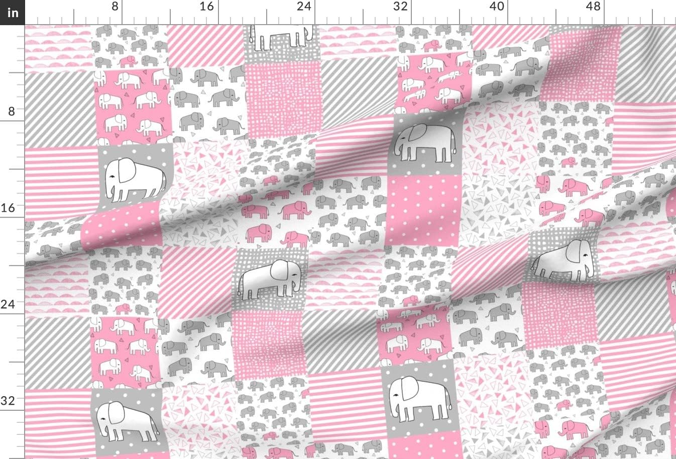 Spoonflower Fabric - Elephant Quilt Pink Gray Elephants Nursery Cheater Printed on Upholstery Velvet Fabric Fat Quarter - Upholstery Home Decor Bottomweight Apparel