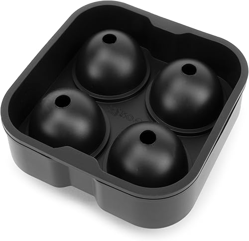 Miniatura 2 de Molde de esfera de hielo de 4 ranuras con tapa – 2 pulgadas de silicona negra para whisky redondo para hacer bolas de hielo Cocktailor