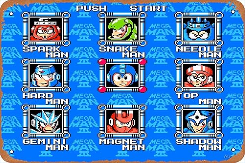 Classic Megaman 3 etapas selectas lienzo impresión metal estaño cartel vintage 8x12 pulgadas