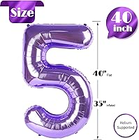 Vista 4 de Globo morado del número 5, globo de 40 pulgadas, suministros de fiesta morados, decoraciones de globos de 5º cumpleaños, globos de número 5, globo