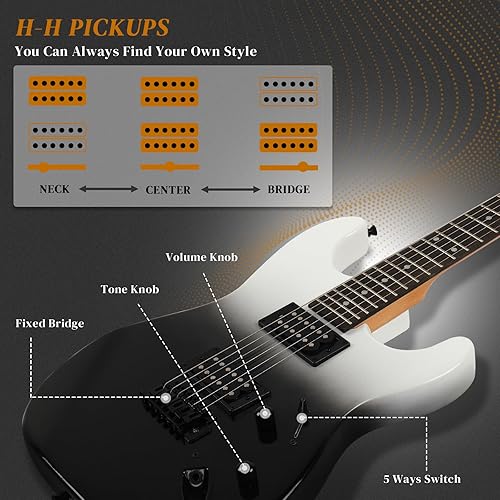 Miniatura 3 de Ktaxon Guitarra eléctrica de 39 pulgadas, cuerpo sólido H-H Pickups de 6 cuerdas para principiantes con cable mejorado y cejilla de guitarra, brazo