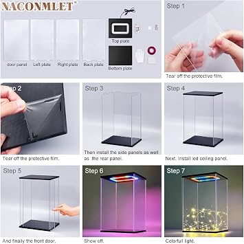 Clear Acrylic Display Case with Light Compatible with Lego 75328 & 76187 Helmets, 12-Mode RGB Tabletop Dustproof Showcase Box, Full Acrylic Sturdy Frame, 18x18x23cm