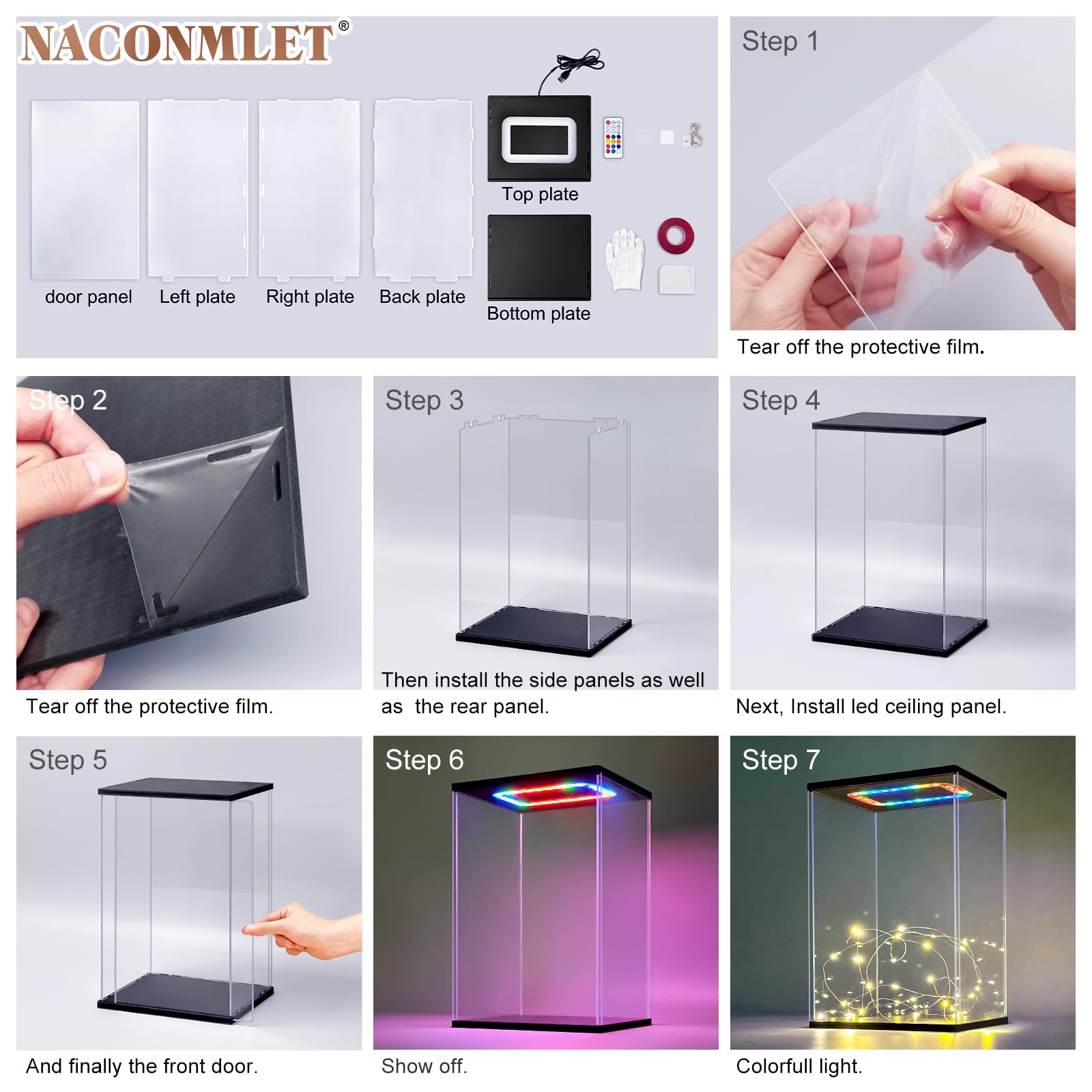 Acryl Vitrine, Schaukasten mit RGB LED für Popmart MEGA 400%, 25x22x40cm