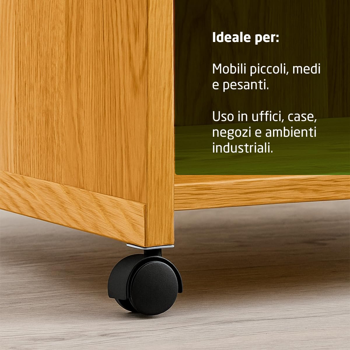 Amig - Set di 4 Ruote per Mobili - 60 mm - Portata Massima per Ruota 50 kg - Piastra in Acciaio - Realizzate in Nylon - Senza Freno - Ideali per Sedie da Ufficio o Tavoli Bassi