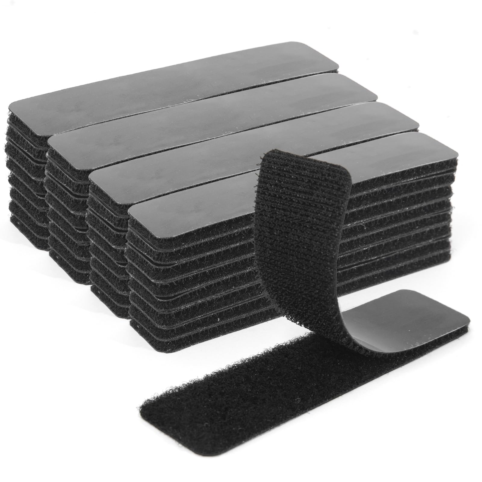 Art3d 48 Sets Hook and Loop Tape Sticky Back,1 in.x 4 in. Double-Sided Adhesive Strip,Heavy Duty, Black