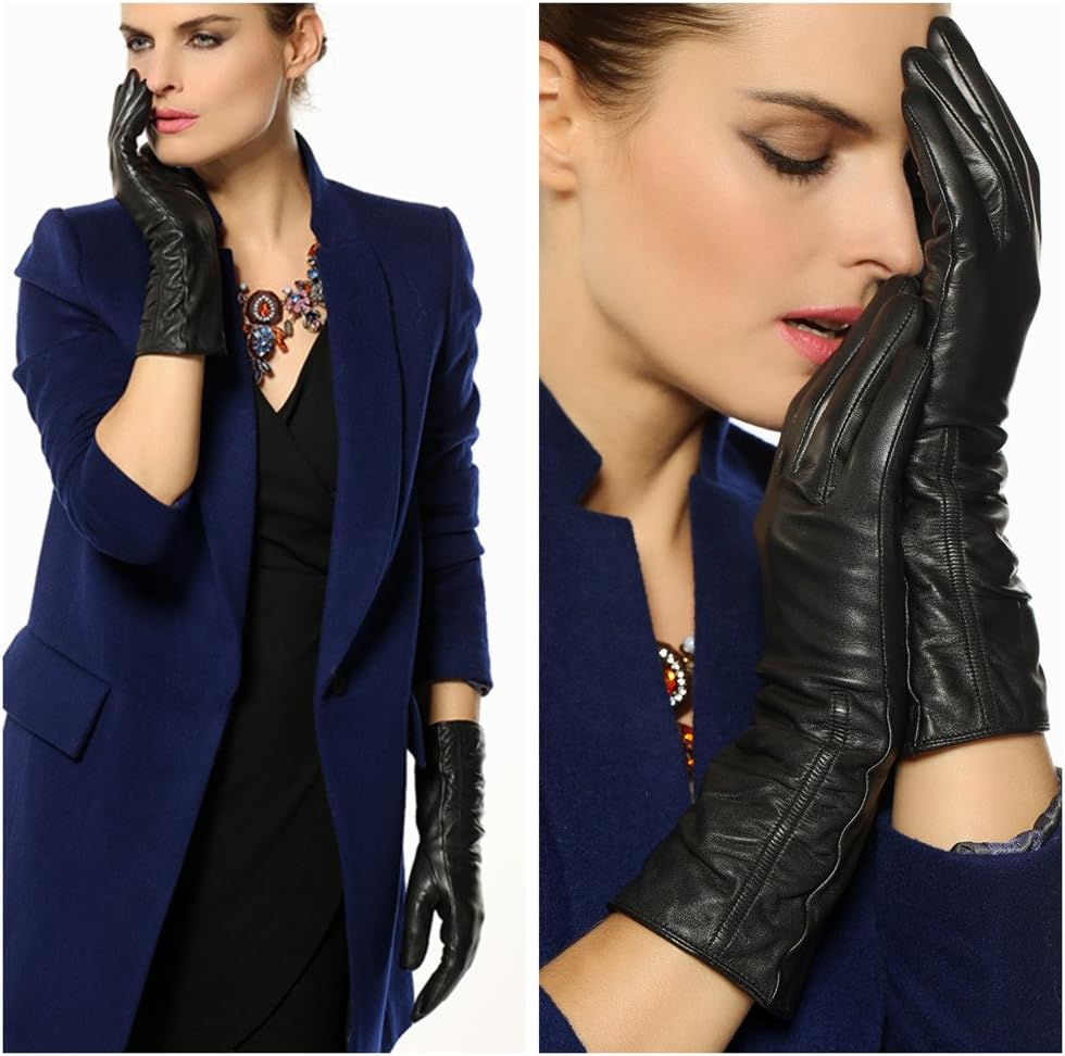 Women's Lambskin Touchscreen Texting Leather Gloves Winter Lined Long Sleeves for Iphone Smartphone - Image 3