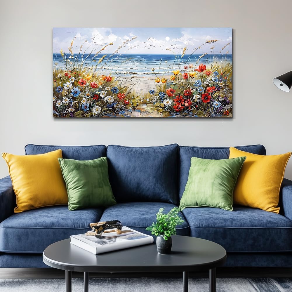 MHARTK66 Canvas Wall Art For Living Room Farmhouse Bedroom Wall Painting Blue Beach Ocean Pictures Office Photos Watercolor Wall Decor Flowers Nature Artwork For Walls Modern Home Decorations - Image 3