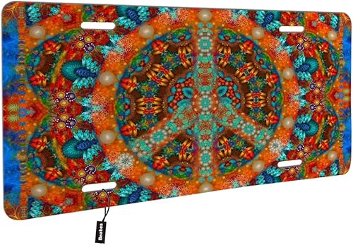Miniatura 2 de Beabes Cubierta para placa de matrícula frontal con signo de paz, diseño colorido de arte abstracto, placas decorativas para automóvil, placa de