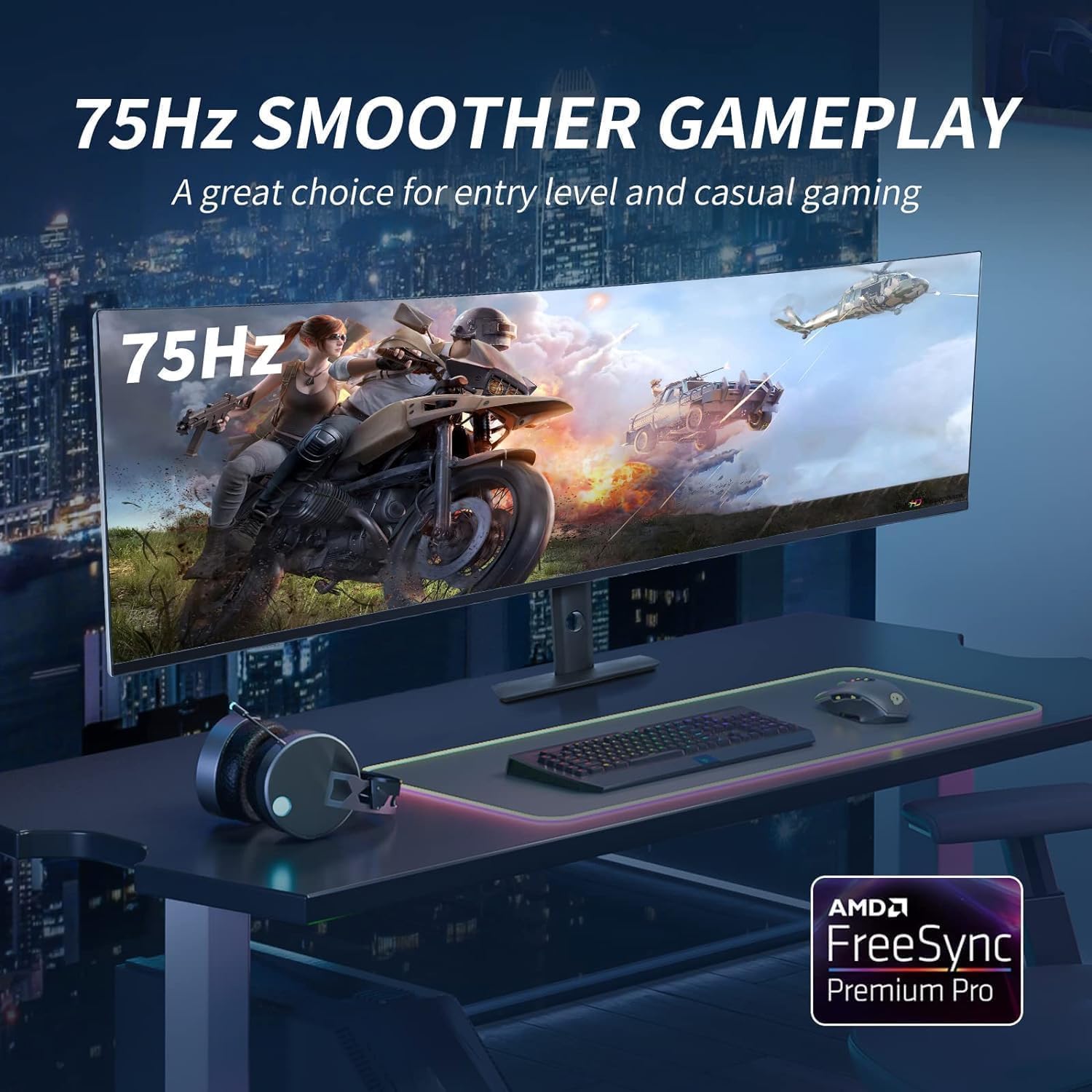 YOGAES 49 Inch 5K Wide Dual QHD (5120x1440) IPS Surface Game Display, 49 Inch montior. HDR 400, Hidden Inside, USB-C, VESA100*100mm, Tilt Height Adjustment Possible, G-Sync (75hz)