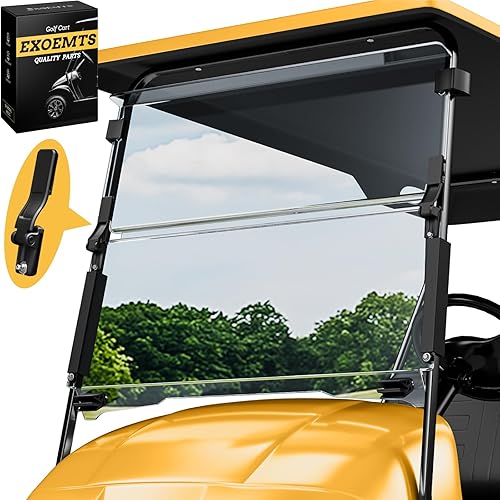 Golf Cart Windshield for EZGO TXT 1995-2013, Foldable Clear Front Windshield with Heavy Duty Hinges, Anti-UV & Impact Resistant, 3/16" Thick PC, Fits Gas & Electric Models, Scratch Resistant