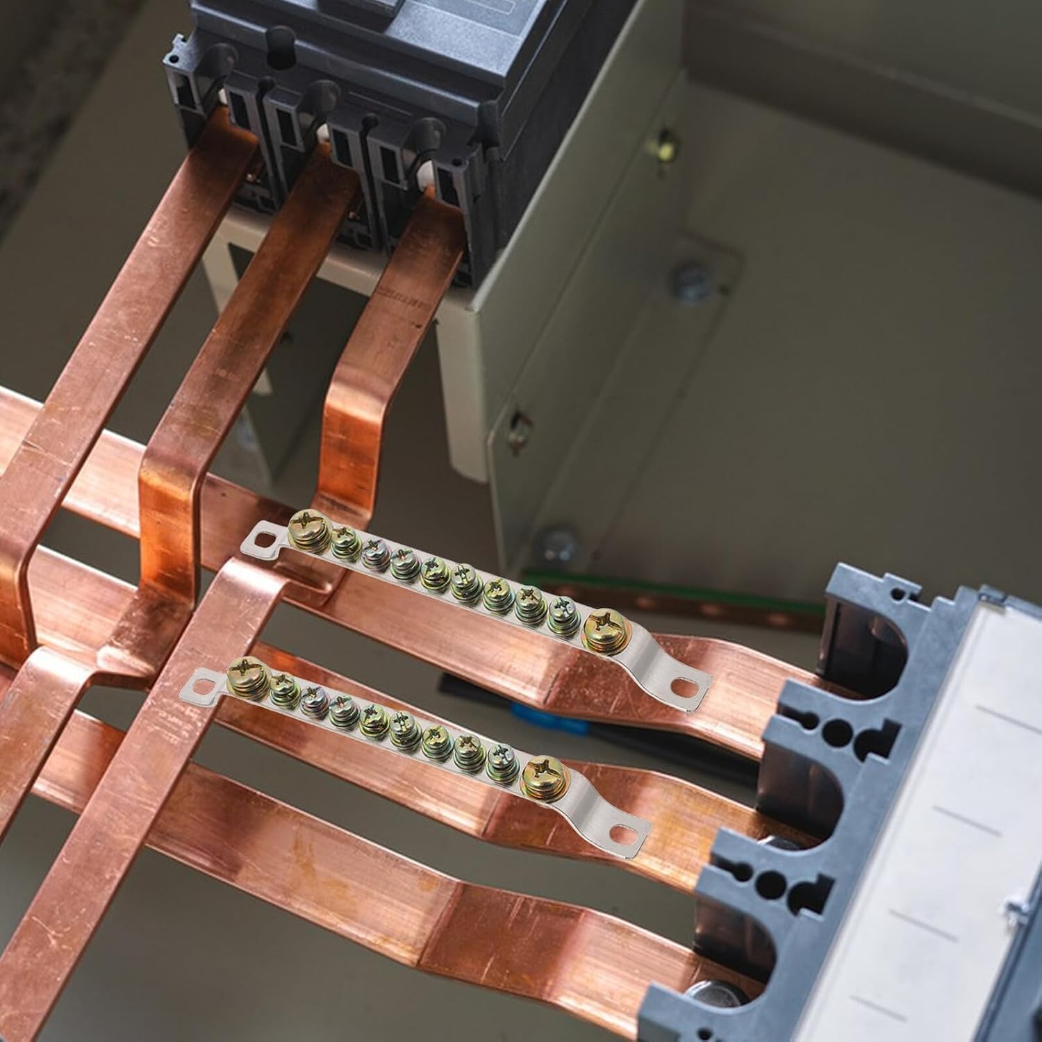 SOLUSTRE 4pcs Copper Grounding Bar Neutral Terminal Block Strip with 10 Terminals Each, Marine Grade Electrical Wiring Ground Bar for Copper Wire Grounding Systems