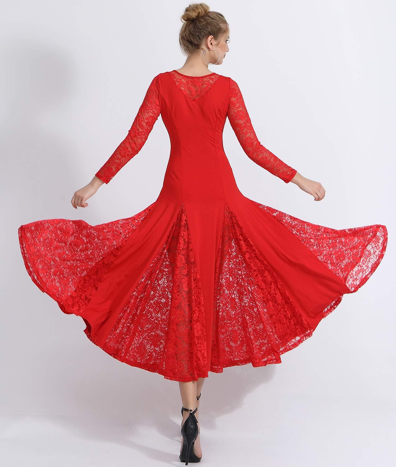 Whitewed Long Sleeve Lace Foxtrot Flamenco Ballroom Smooth Standard Dance Dresses