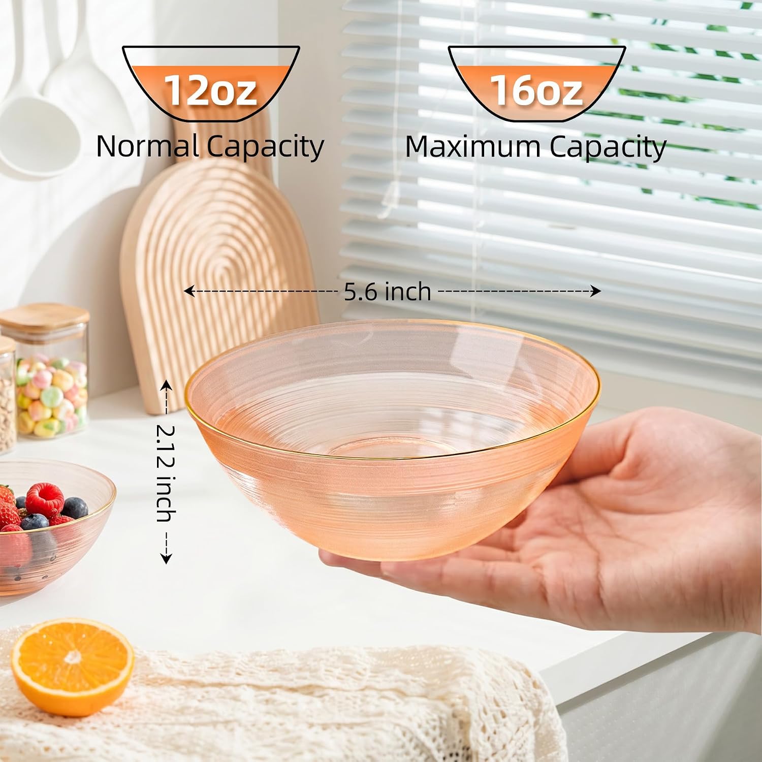 50 Pack 12 Oz Orange Plastic Bowls, Disposable Salad Bowls | Heavy Duty Dessert Bowls with Gold Rim for Salad, Fruit, Ice Cream, Summer Parties, Wedding and Everyday Use