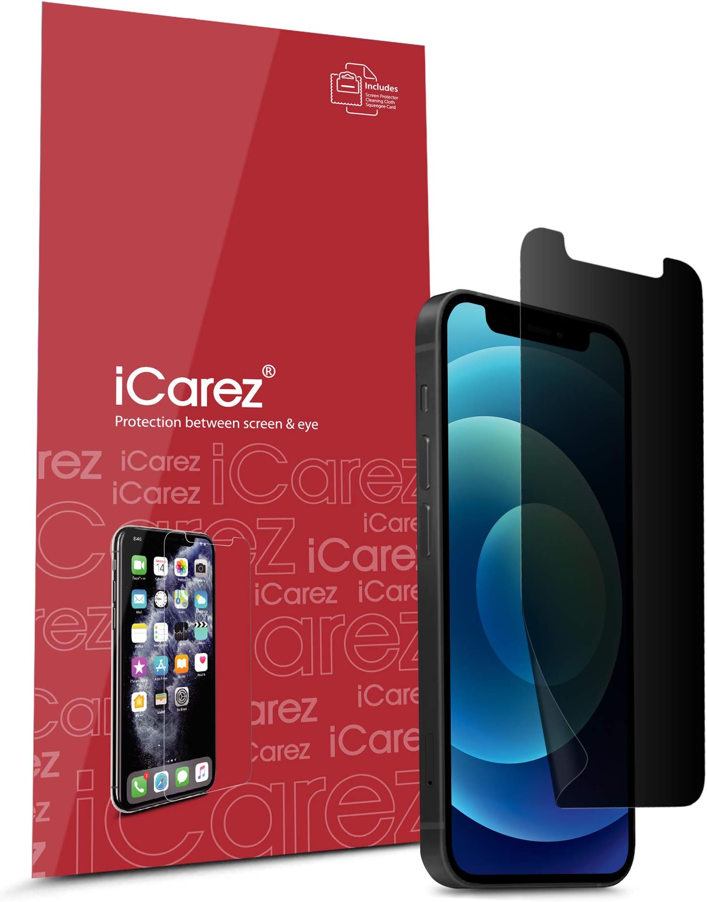 iCarez Privacy Screen Protector for iPhone 12 Mini 2020 5.4-inches, 1-Pack 4-Way 360 Degree