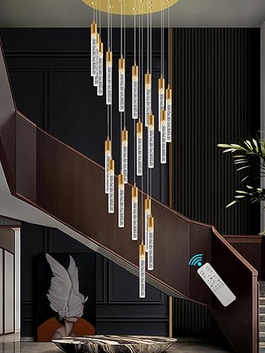 Miniatura 9 de H128 pulgadas, moderna escalera de cristal, 20 luces, lámpara colgante para vestíbulo, montaje en techo, columna de burbujas sólidas de cristal K9