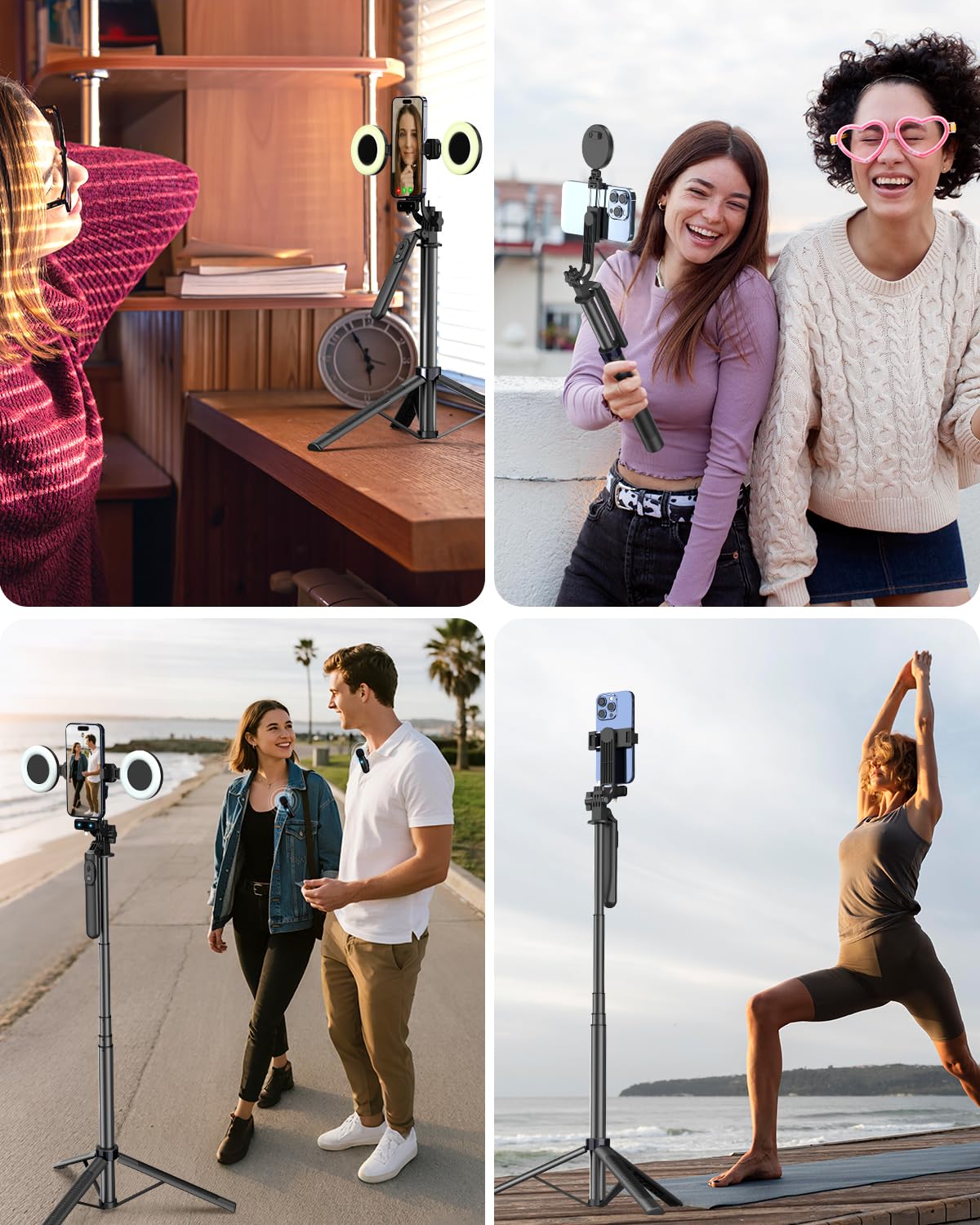 Kit vlogging per iPhone/Android, treppiede per selfie stick da 71 pollici per iPhone con luce di riempimento, microfono wireless e telecomando, rotazione a 360° treppiede per telefono per TikTok