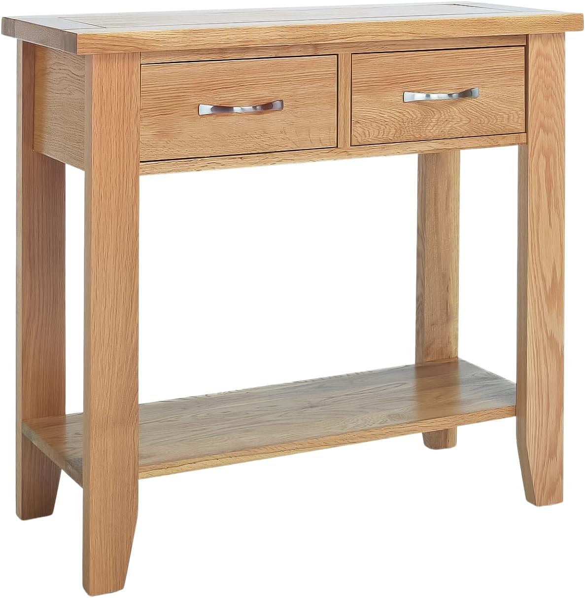 Hallowood Furniture Camberley Oak Small Narrow Console Table with 2 Drawers, Solid Wooden Radiator Table with Lower Shelf, Telephone or Lamp Stand, Living Room, Bedroom or Hallway Furniture