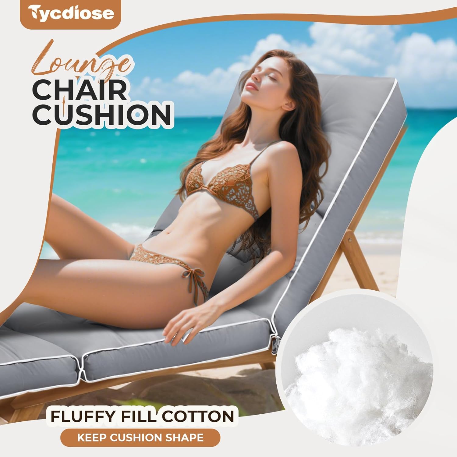 Outdoor Chaise Lounge Chair Cushion, Non-Slip Patio Chaise Lounge Cushions Waterproof for Outdoor Furniture, Thickened Patio Pool Lounger Chair Cushion, 76.4 x 22.8 x 4.7 Inches, Grey