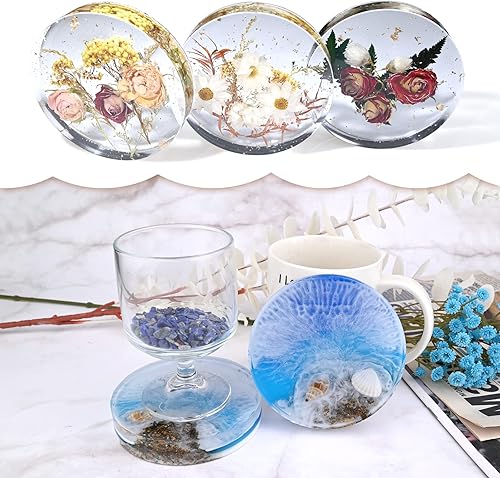 Miniatura 5 de Actvty Moldes de resina para posavasos redondos, moldes de silicona de 6 cavidades para resina epoxi, moldes profundos para preservación de ramo de