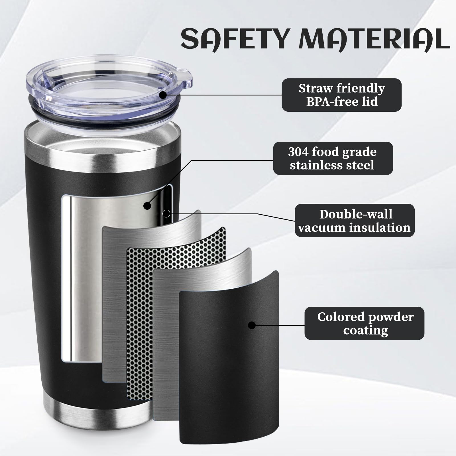 StarSpeed 590 ml, 6 Stück, isolierte Becher mit Deckel, Edelstahl, doppelwandig, Reise-Kaffeetassen, pulverbeschichtet, Metall, Thermobecher für drinnen und draußen für heiße und kalte Getränke