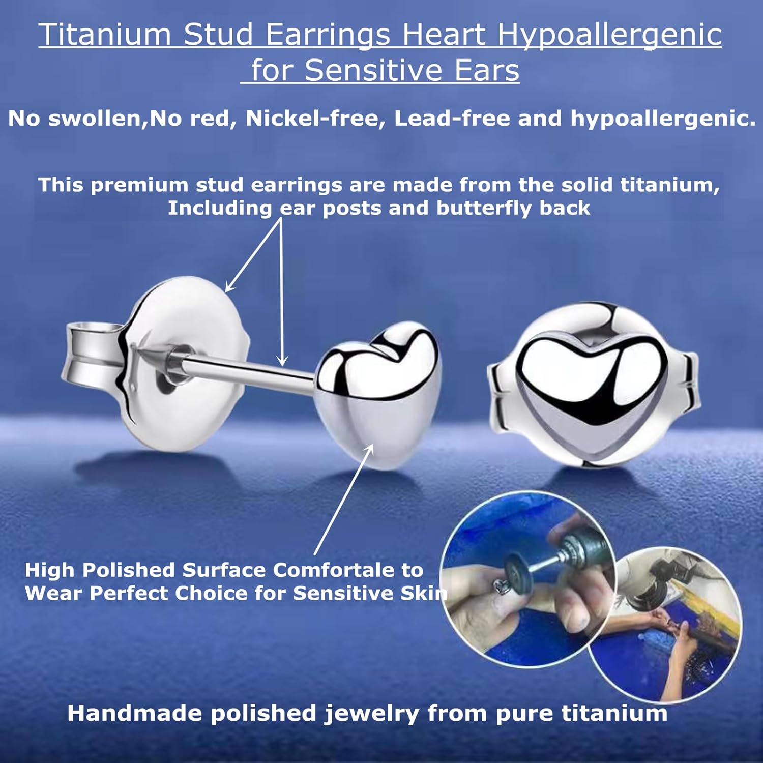 VGACETI Titanium Earrings Tiny Dot/Heart/Triangle Stud Earrings, Hypoallergenic for Sensitive Ears Women Men, Premium High Polished (Shiny Grey) - Image 2