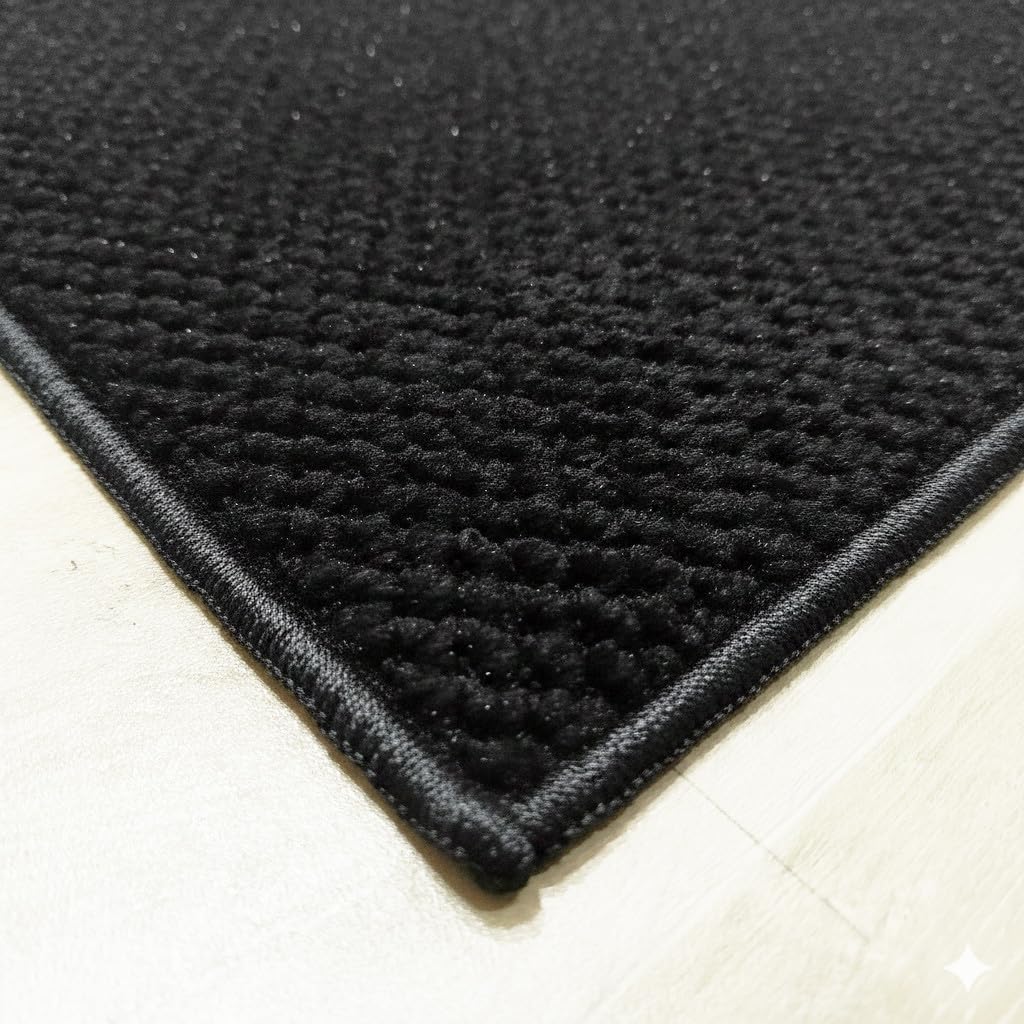 Alfombra Veleta Negra de bucles Grandes – Robusta y Elegante para Cualquier Estancia – 9 tamaños y 5 Fondos Disponibles – 13 mm Grosor – Base Fieltro – Uso doméstico y Comercial- 100x150 cm-f. Negro