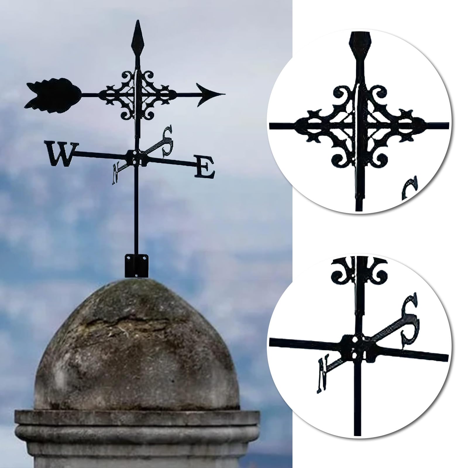 Gallo meteo – Robusta banderuola in metallo per previsioni meteo – banderuola con supporto – statuetta decorativa per cortile, terrazza e tetto (bandiere meteorologiche)