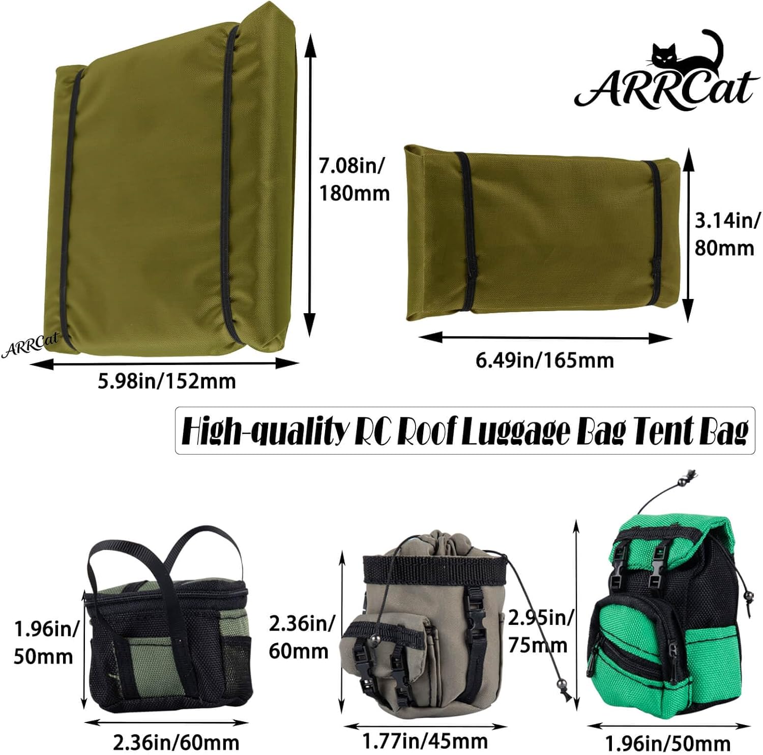 RC Roof Luggage Tent Bag Decoration Upgrades Part for 1/10 Trx4 Trx6 SCX10 GEN 7/GEN 8,Toolbox Luggage Case/Net/Bag,Recovery Board,Tank,Oil Drum,Pot Bag,Shovel,Elastic Force Rope,Orange