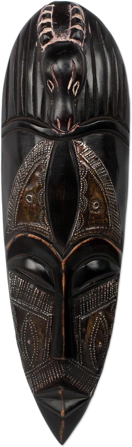 NOVICA Decorative Large Wood Mask, Brown 'Steal Not'
