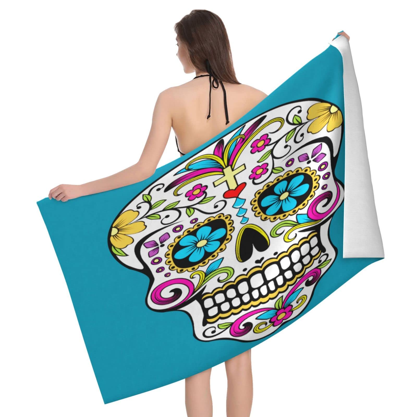 Lawenp Suger Skull Beach Towel, Lightweight Sand Free Quick Dry Microfiber Absorbent Bath Towel for Kids, Adults, Swimming, Bath, Yoga, Pool, Travel, Camping 32"X52"
