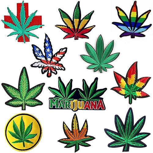 Miniatura 10 de Surtido de hojas de marihuana para planchar en parches de cannabis para coser en apliques bordados, 8 unidades