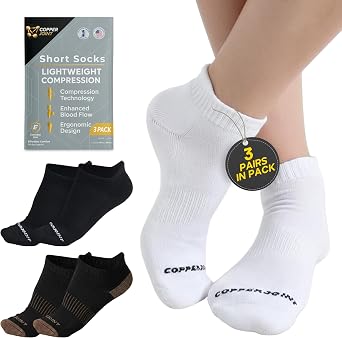 CopperJoint Short Cushioned Socks for Men and Women, 3 Pairs