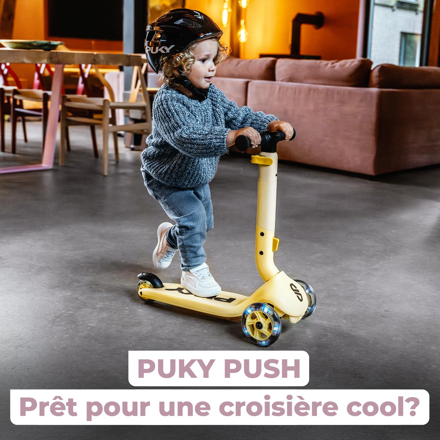 PUKY Push | Trotinette Enfant 2 Ans Pliable avec Roues LED | 3 Roues